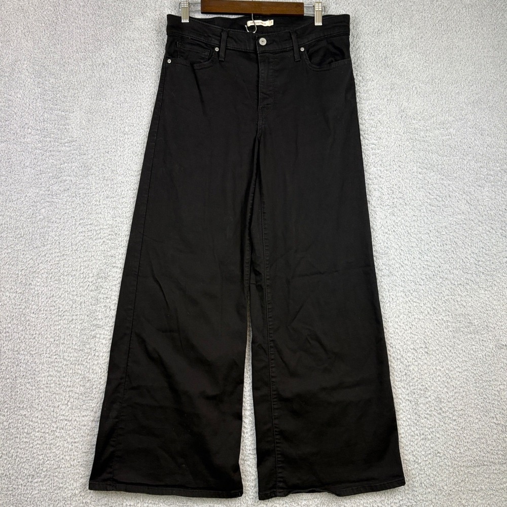 Levis Jeans Women 31x32 Black 318 Shaping Wide Leg High Rise Stretch Denim Baggy